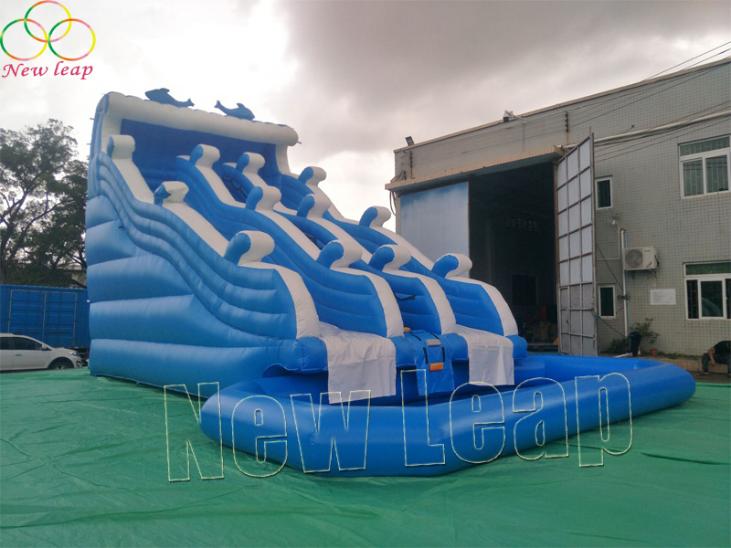 giant water slide with water pool